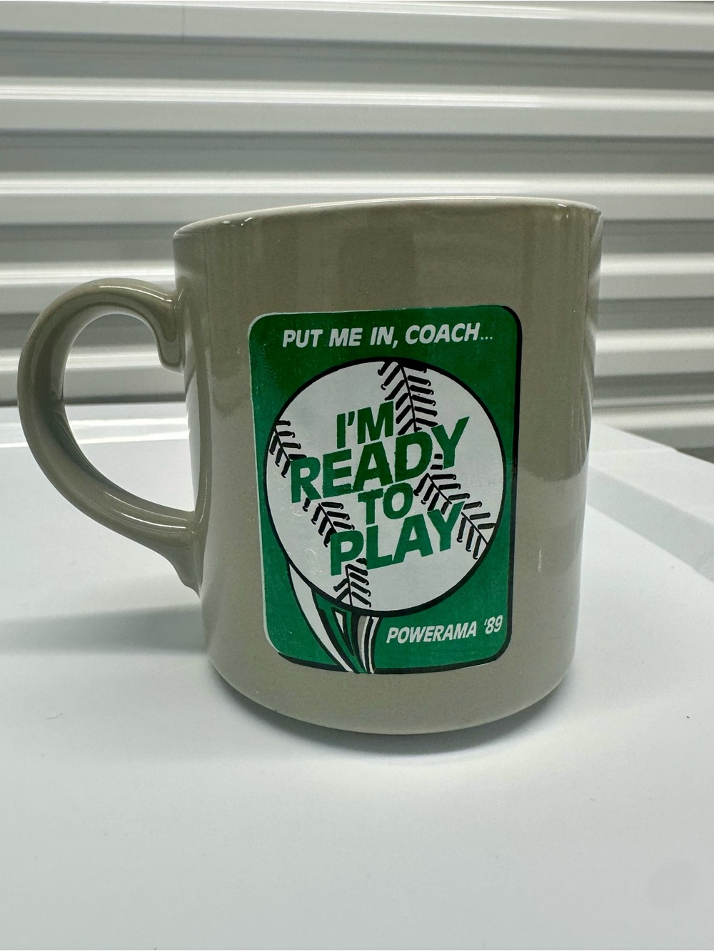Vtg Put Me In Coach I’m Ready To Play Coffee Mug Mt Clemens Pottery Powerama 89